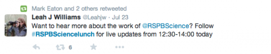 RSPB Science Lunch tweet